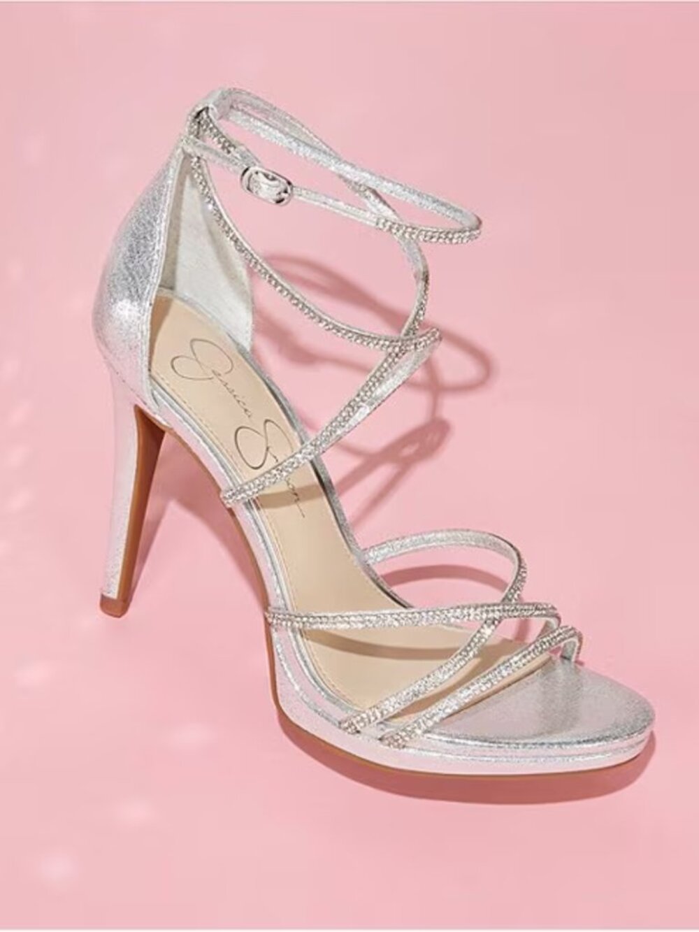 Jessica Simpson Jaeya Metallic Rhinestone Strappy Dress Sandals Sz. 12